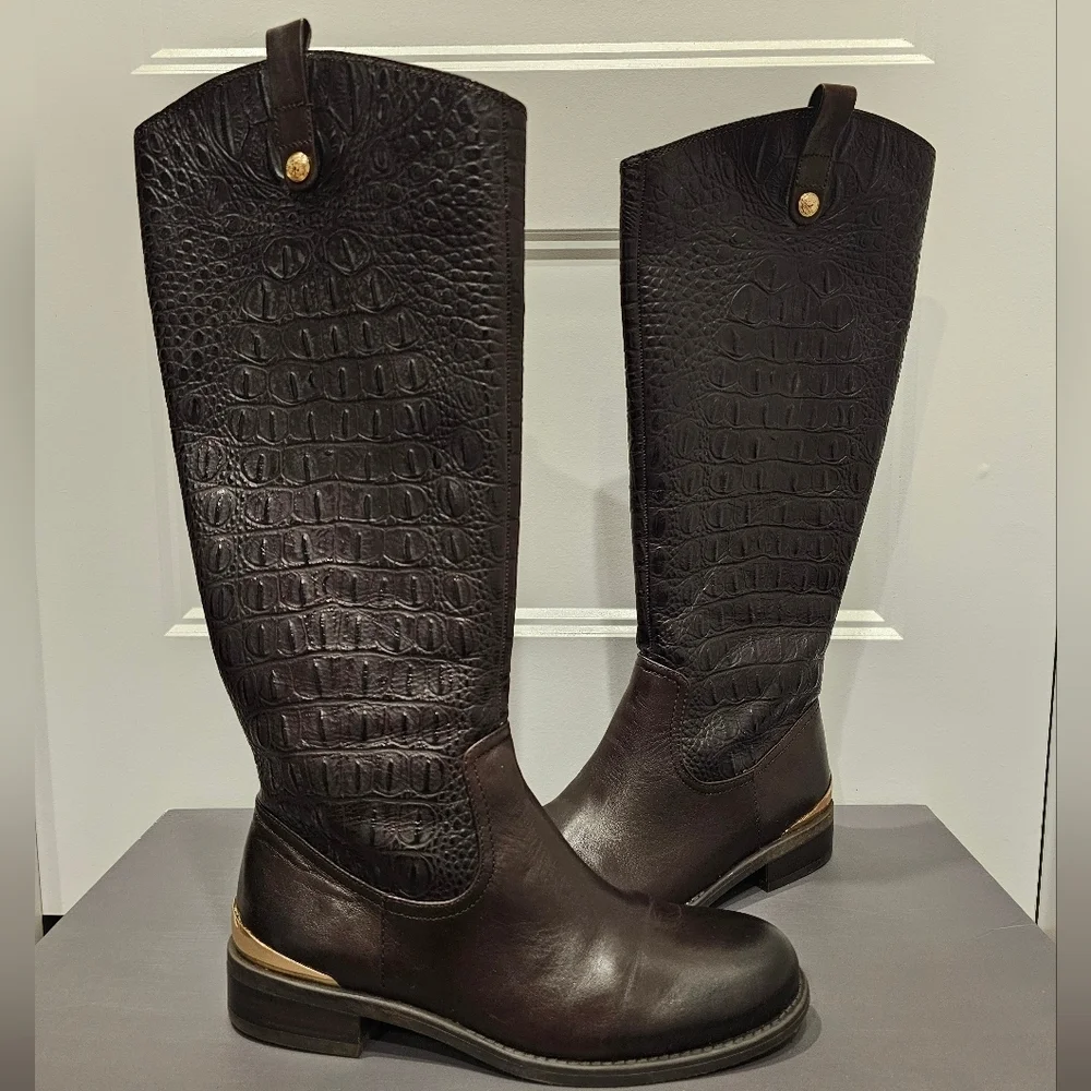 Beautiful Vince Camuto Leather Kamino Fudge Brownie Riding Boots Size 7.5